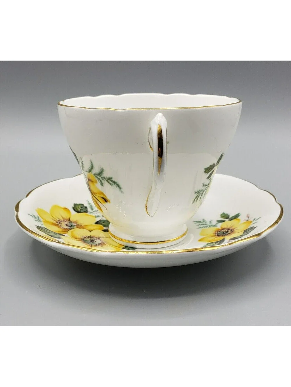 Vintage Regency Teacup & Saucer Fine Bone China Yellow Wild Rose England